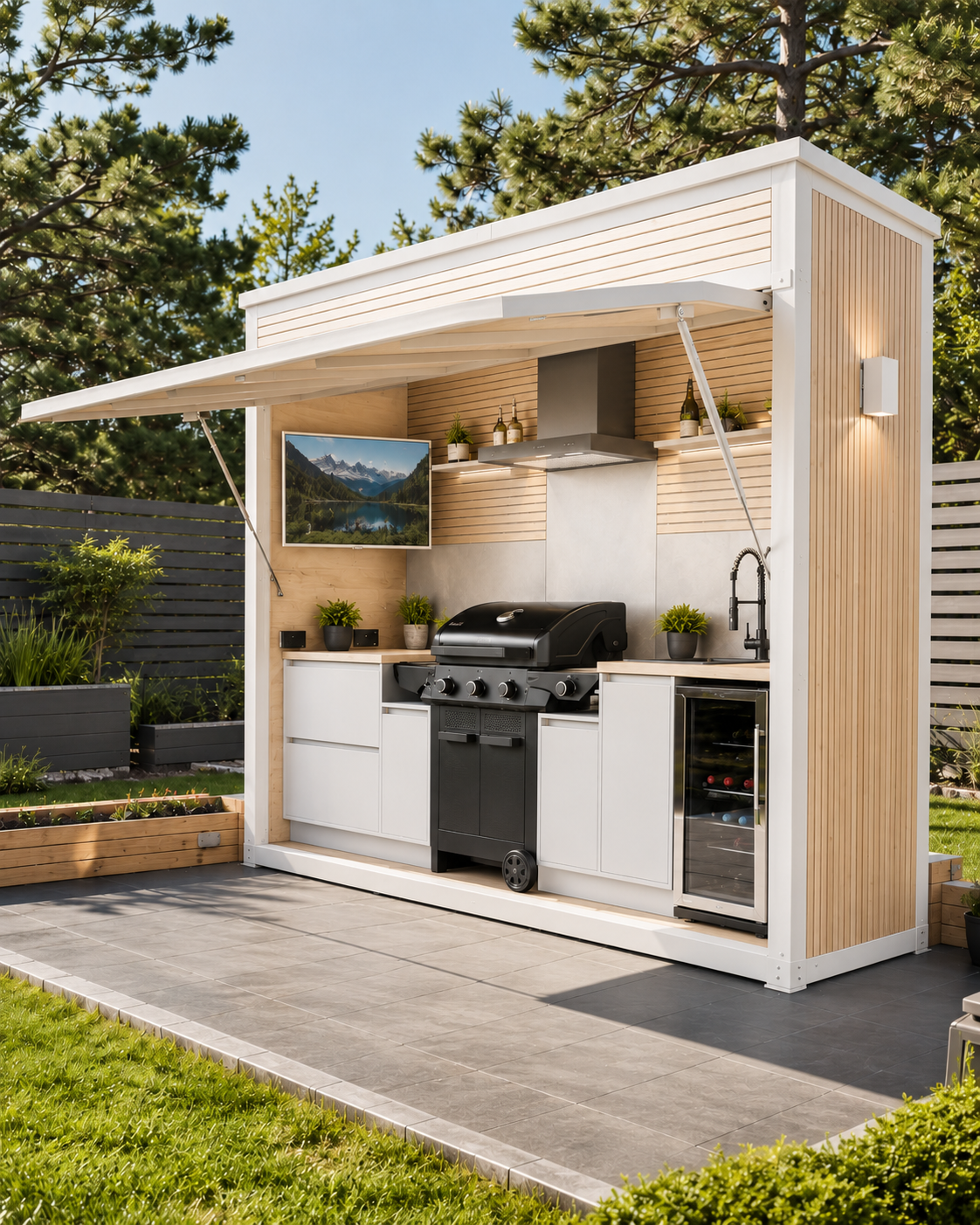 BBQ Zen Garden Alb mat + lemn natur