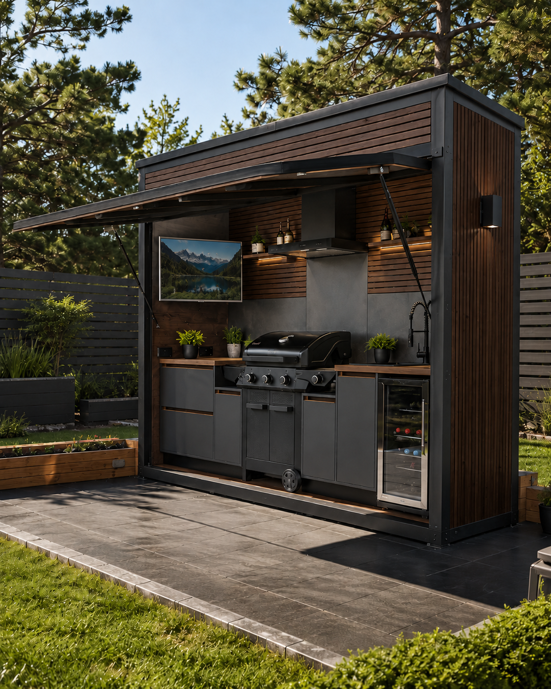 BBQ Zen Garden Negru mat + lemn închis
