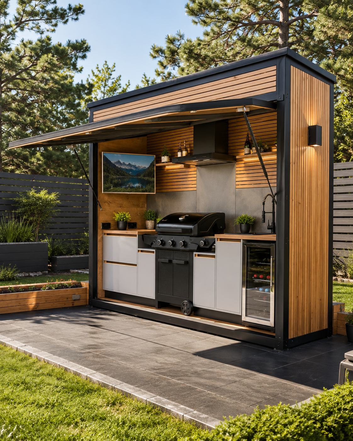 BBQ Zen Garden Negru mat + lemn natur